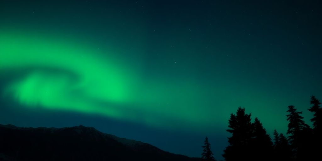 Grüne Nordlichter über schneebedeckter Winterlandschaft