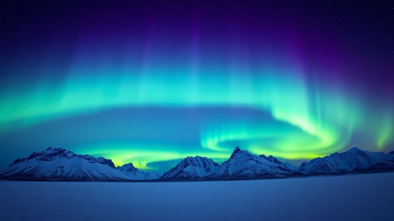 Nordlichter über schneebedeckter nordischer Landschaft
